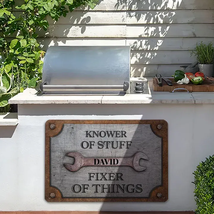 Custom Rectangular Iron Sign, Personalized Knower of Stuff Garage Decor, Creative Gift for DIY Fixer - 