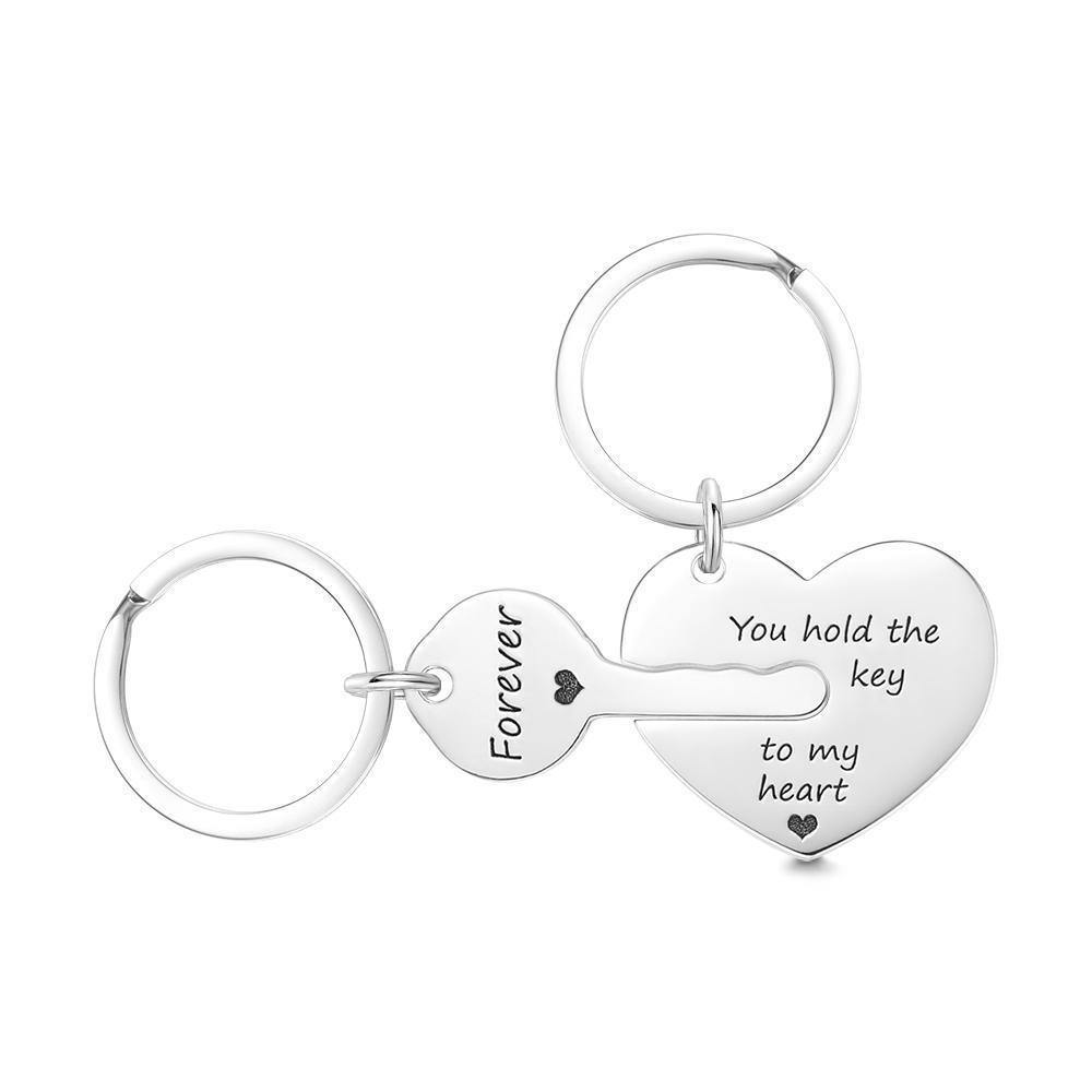 Custom Engraved Couple Keychain Set - Hold The Key To My Heart - MyPhotoWalletAU