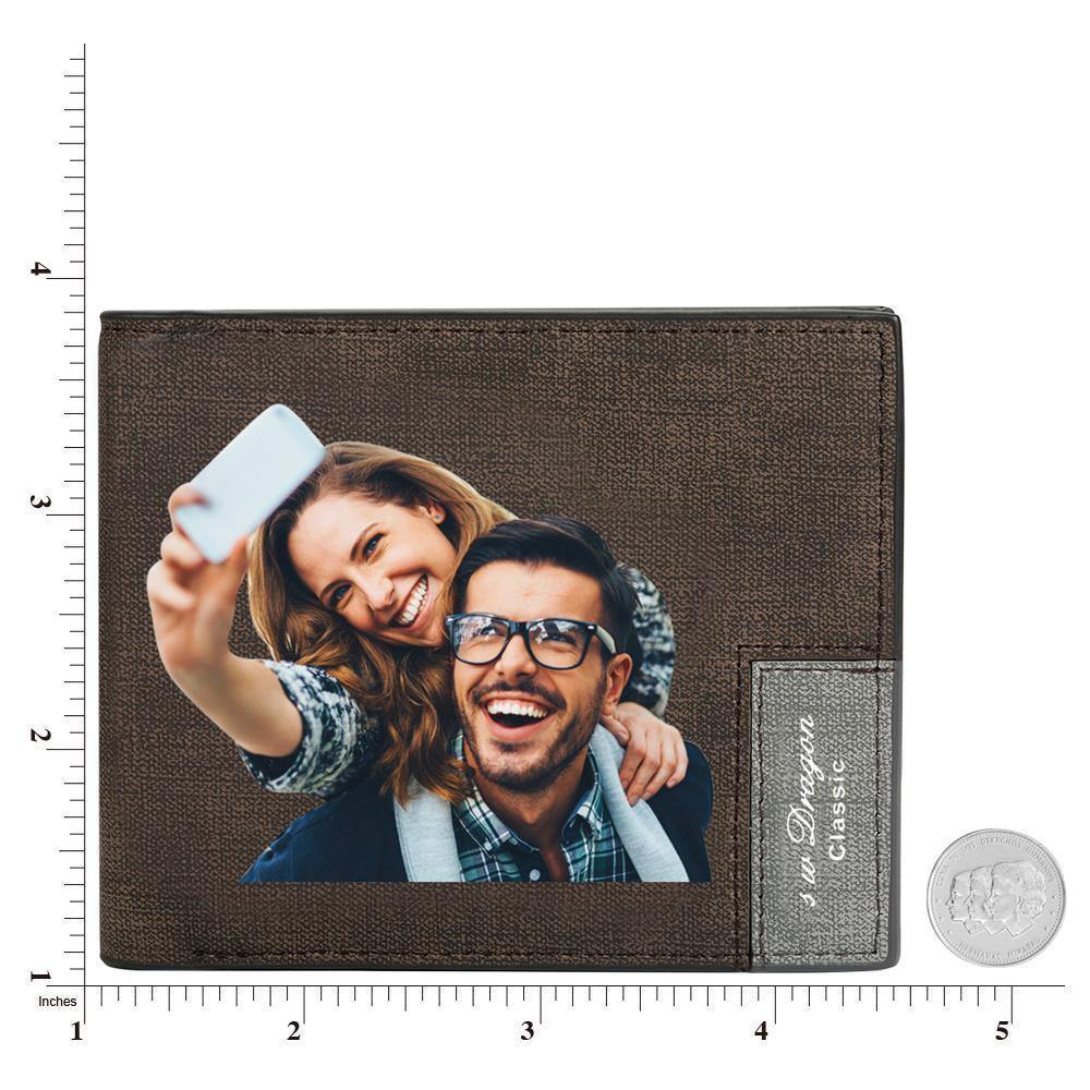 Men's Bifold Short Custom Photo Wallet Brown Color Printing - MyPhotoWalletAU
