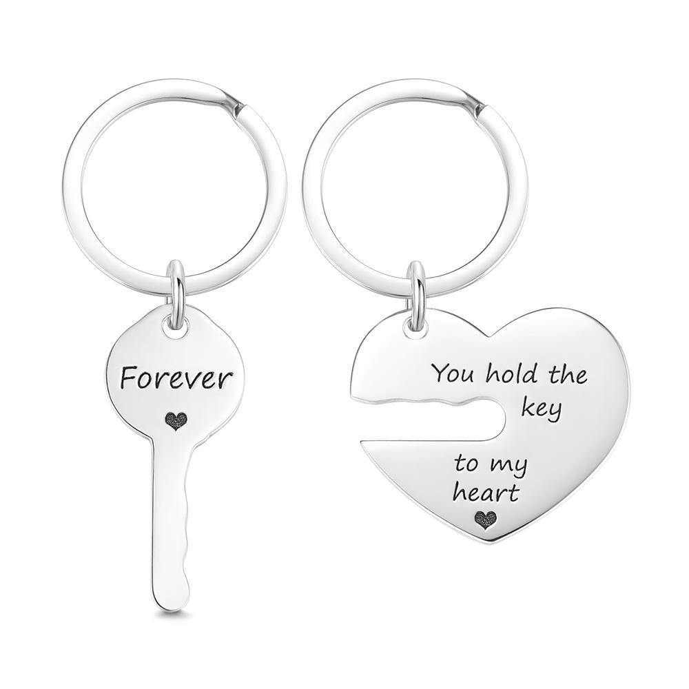 Custom Engraved Couple Keychain Set - Hold The Key To My Heart - MyPhotoWalletAU