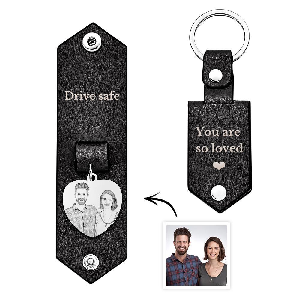 Custom Heart Shaped Photo Leather Keychain With Text Annivesary Gifts For Men - myphotowalletau