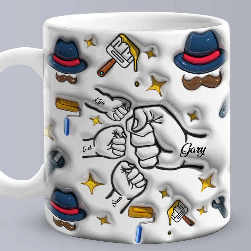 Father's Day Gifts Custom 1-6 Kids Personalized Names 3D Inflated Effect Printed Ceramic Coffee Mug
