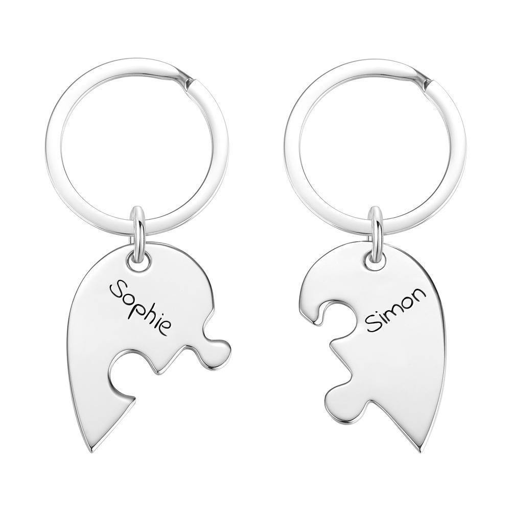 Custom Engraved Heart Puzzle Couple Keychain Set - MyPhotoWalletAU
