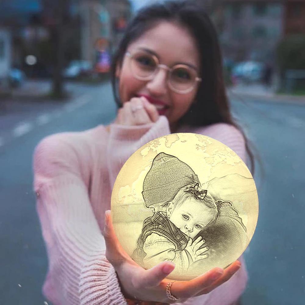 Custom Engraved 3D Printing Photo Earth Lamp | Tap to Convert 3 Colors - MyPhotoWalletAU