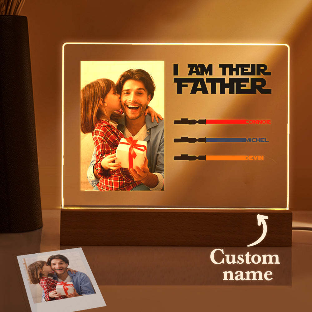Personalized I Am Their Father Night Light Photo Acrylic Light Saber Plaque Father's Day Gifts - myphotowalletau