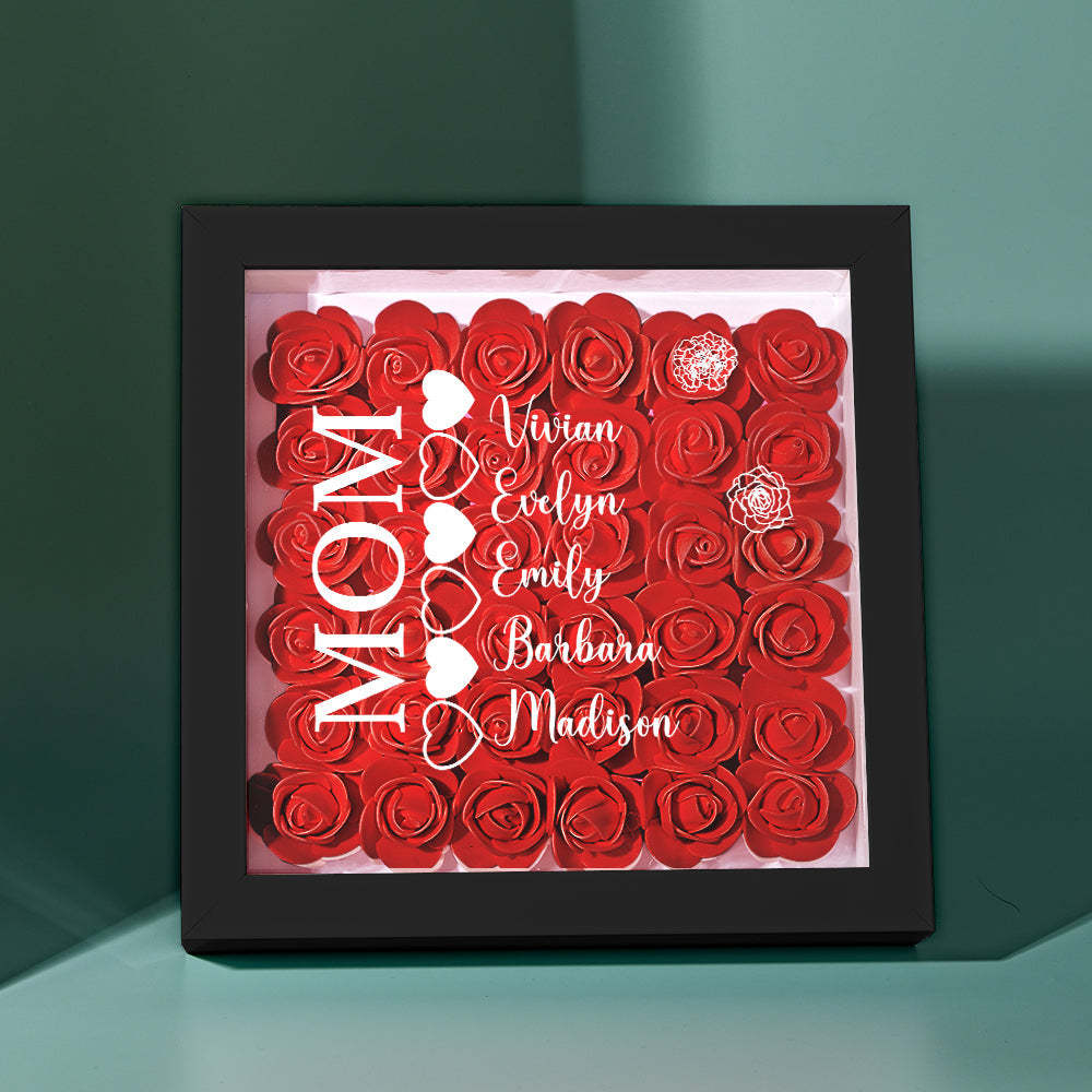 Custom Name Flower Shadow Box Personalized Heart Flower Shadowbox Frame Mother's Day Gift - myphotowalletau