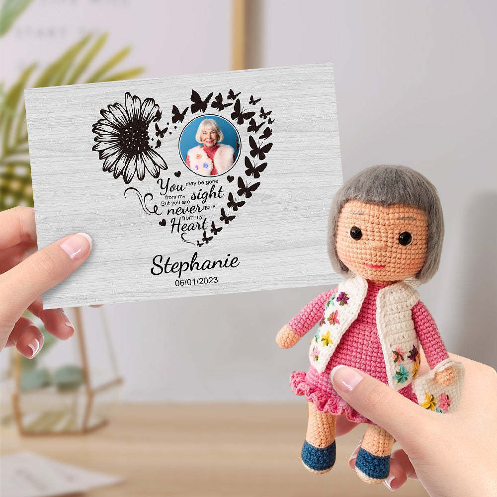 Custom Crochet Doll Gifts Handmade Mini Dolls Look alike Your Photo with Custom Memorial Card for Her - myphotowalletau