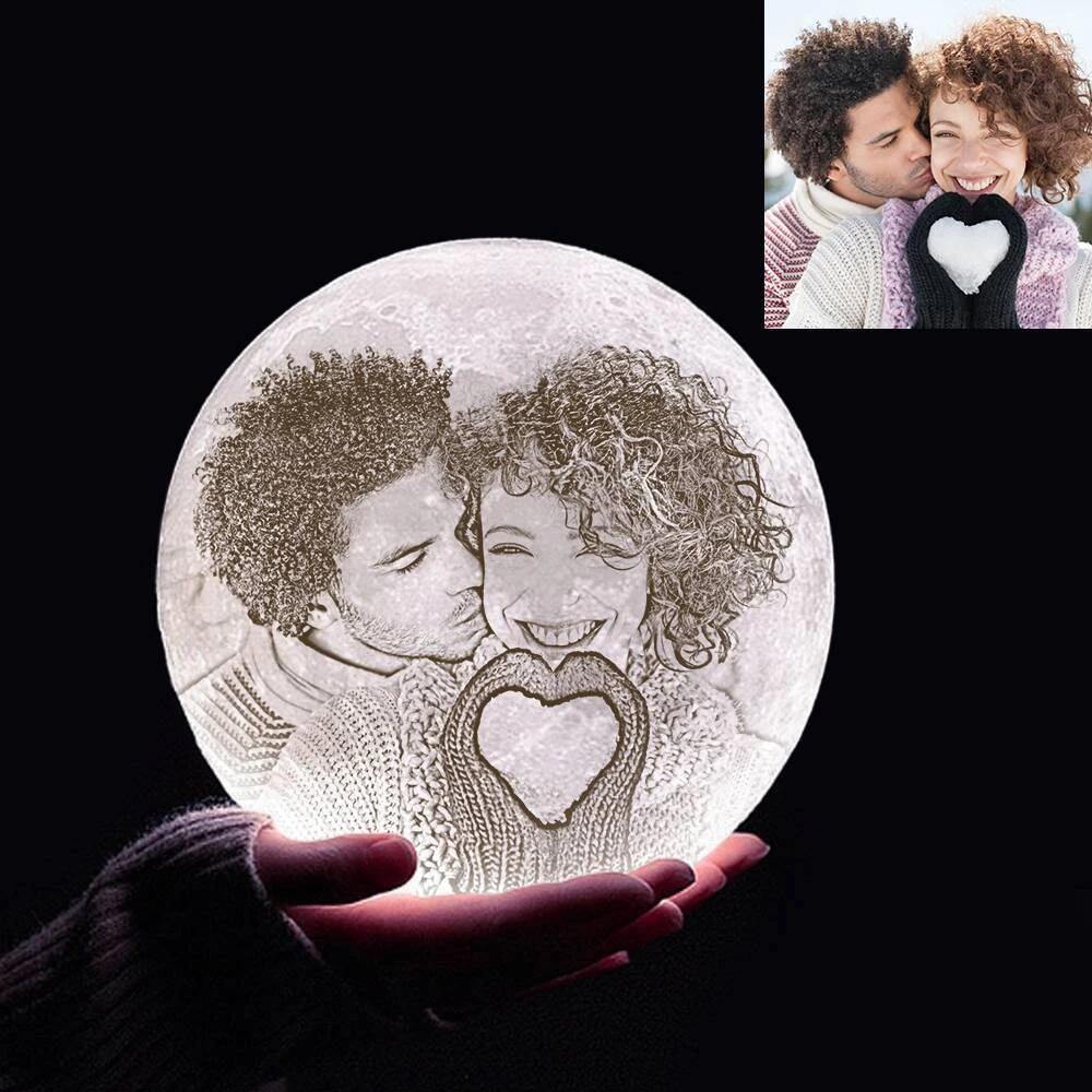 Custom 3D Printing Photo Moon Lamp With Your Text - Touch Two Colors(10cm-20cm) - MyPhotoWalletAU