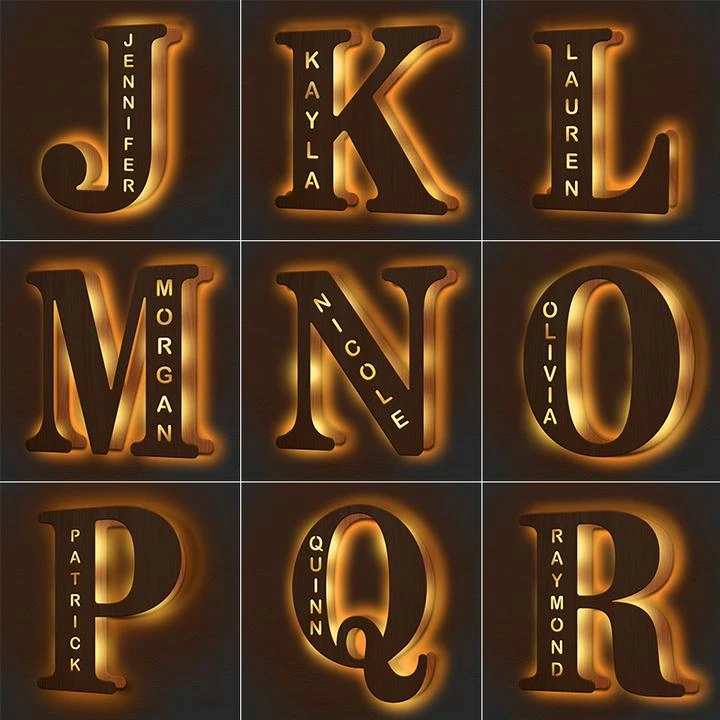Custom Woodcut Alphabet Wall Light Night Light - MyPhotoWalletAU