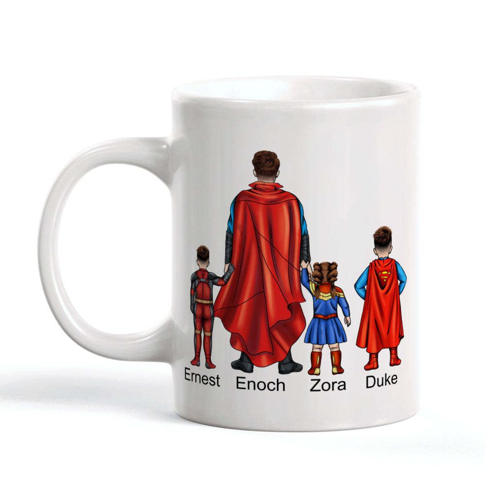 Best Dad Ever Mug Custom Father and Kids Costume Personalised Hairstyle and Name Coffee Mug