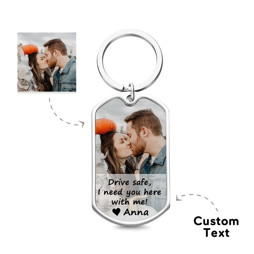 Gift for Him Drive Safe Keychain Personalized Couple Keychain Photo Metal Keychain - myphotowalletau