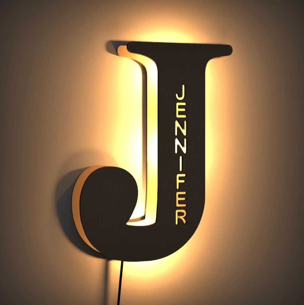 Custom Woodcut Alphabet Wall Light Night Light - MyPhotoWalletAU