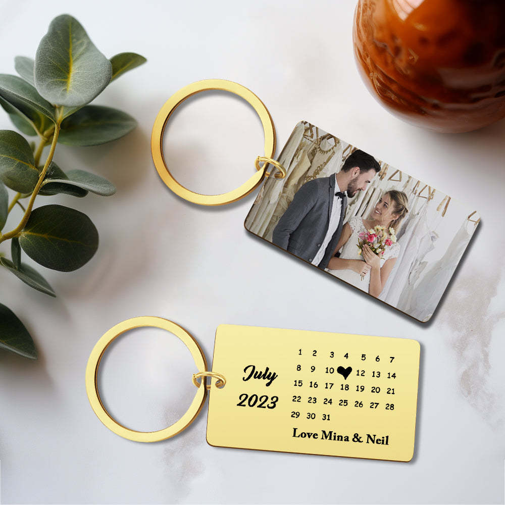 Anniversary Gift Custom Photo Keychain Personalized Calendar Keychain Save the Date Calendar Gift - myphotowalletau