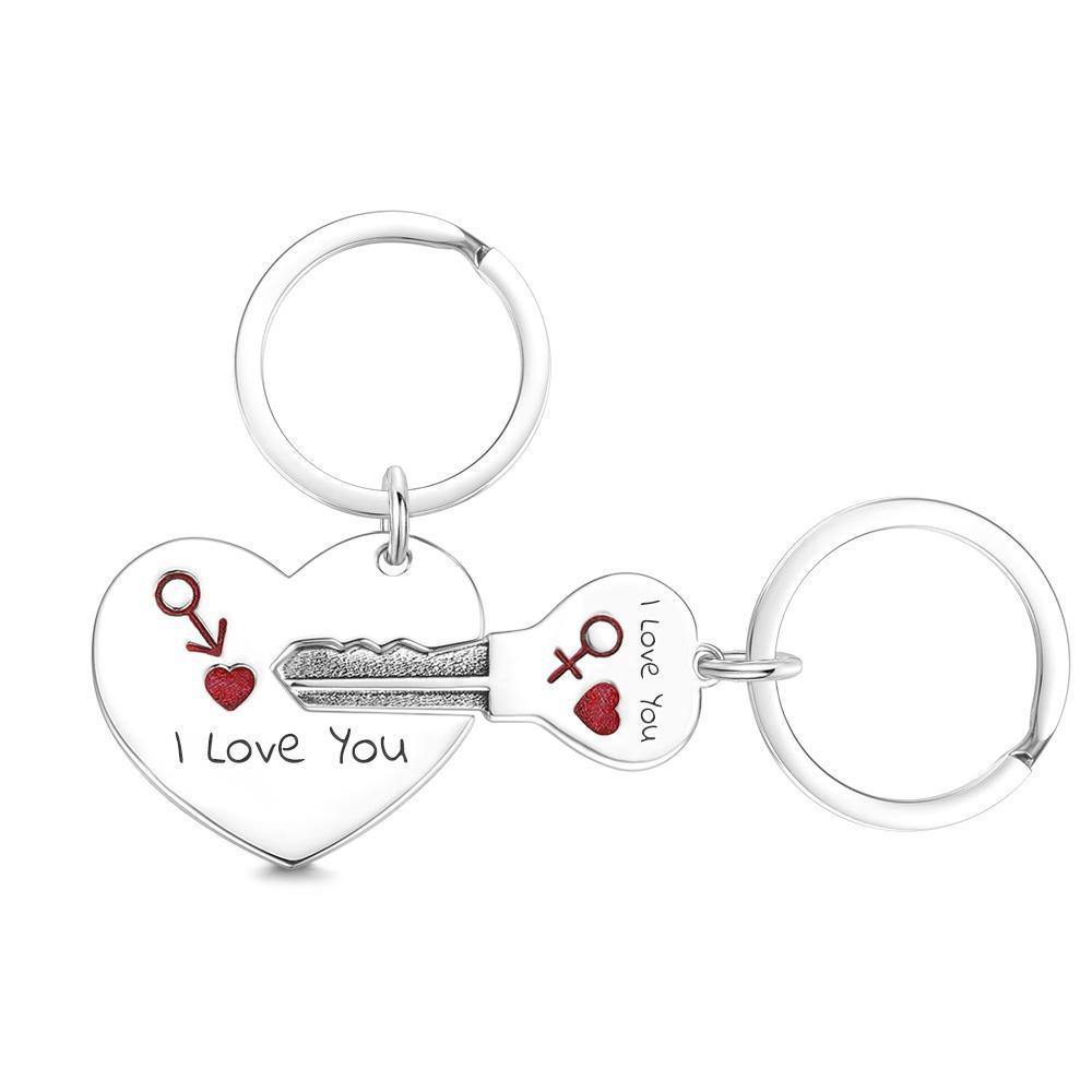 Custom Engraved Heart Lock and Key Couple Keychain Set - MyPhotoWalletAU