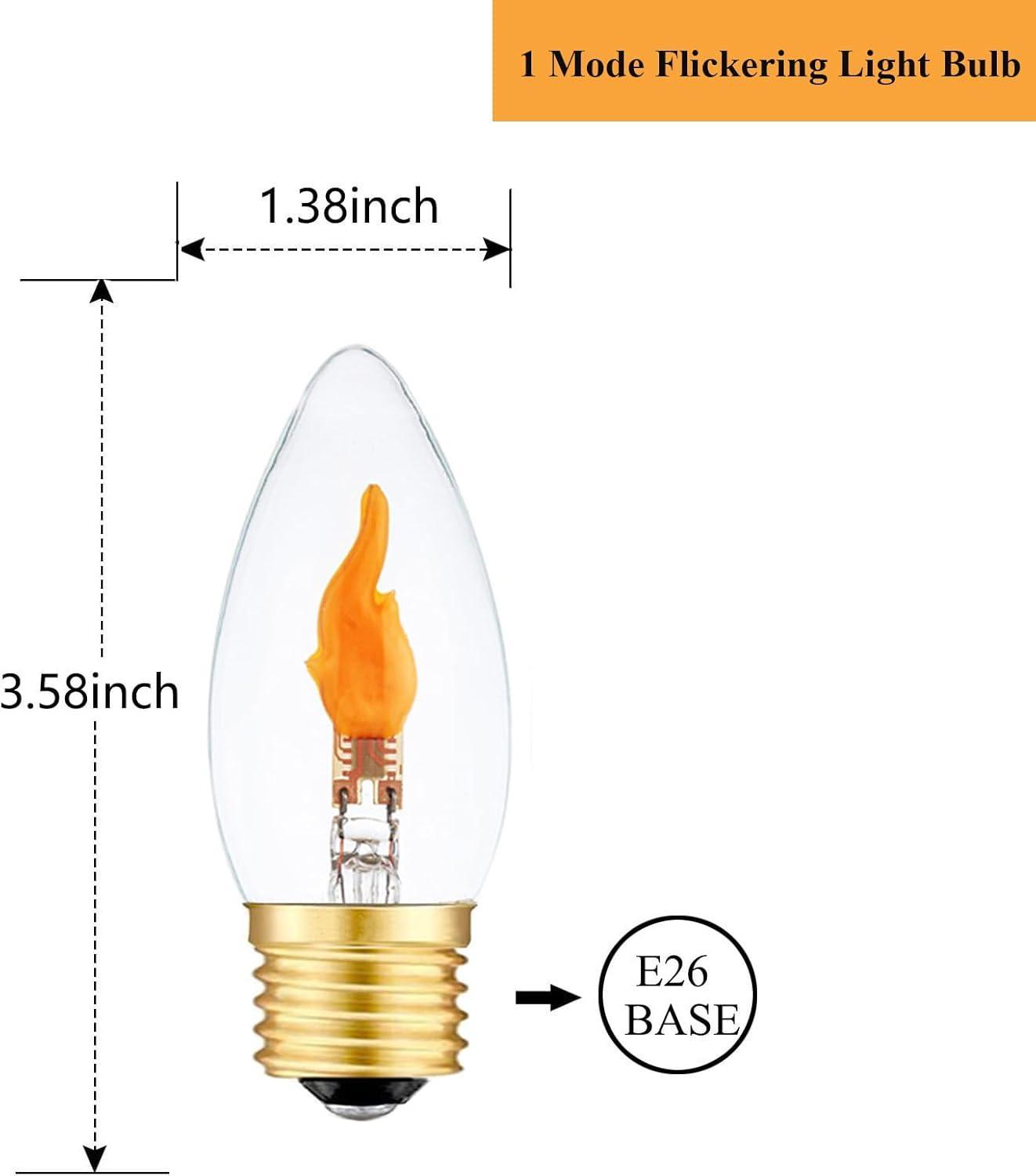 Flickering Flame Bulb E26 LED Fire Effect Light Bulbs, Flickering Light Bulbs for Halloween Christmas Holiday Decorations, Clear Glass, 4 Pack - 