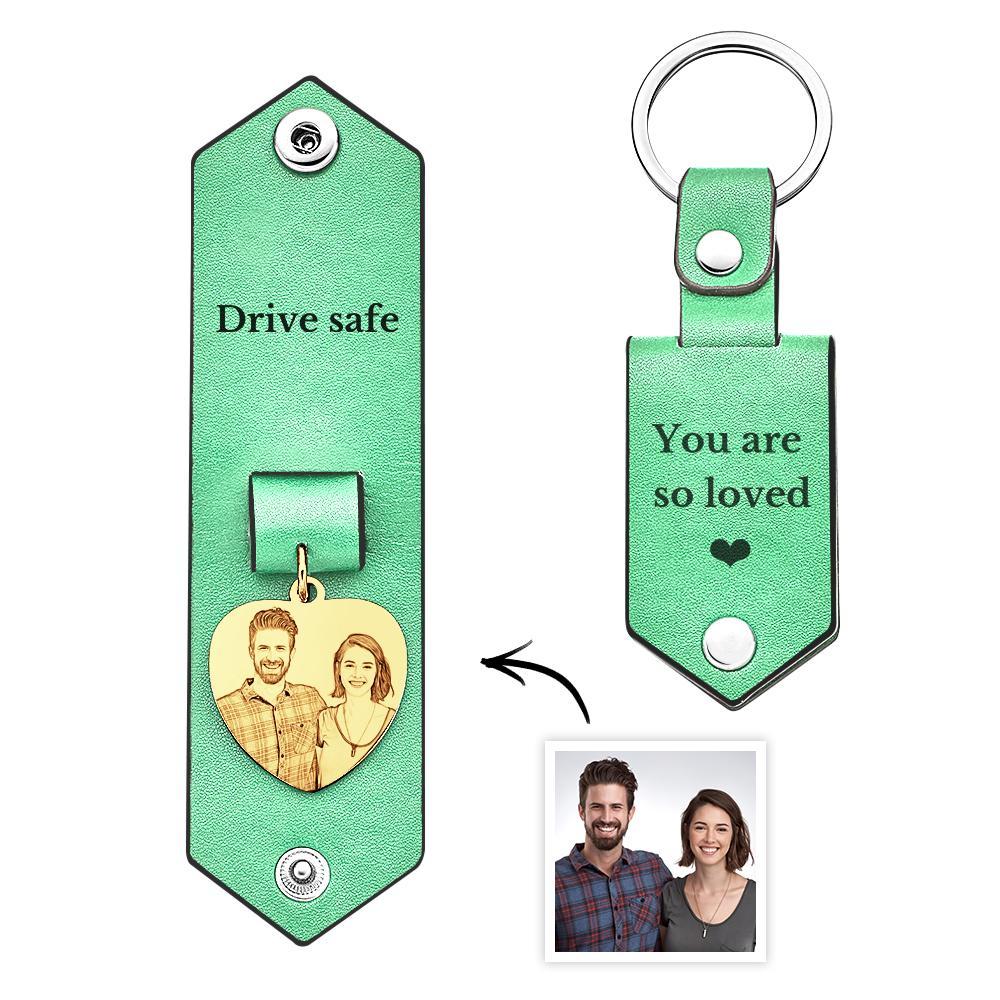 Custom Heart Shaped Photo Leather Keychain With Text Annivesary Gifts For Men - myphotowalletau