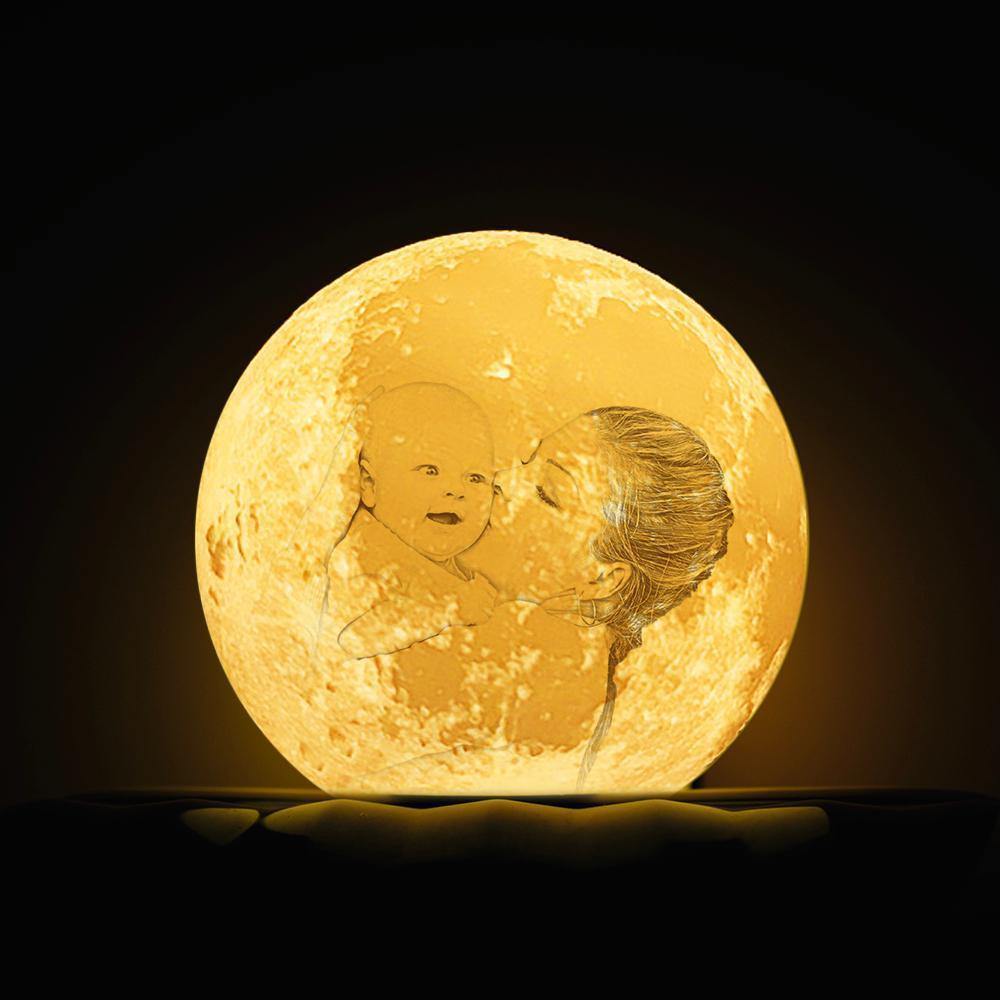Custom Engraved 3D Photo Moon Lamp | Touch to Convert 2 Colors | Mom??s Gift - MyPhotoWalletAU