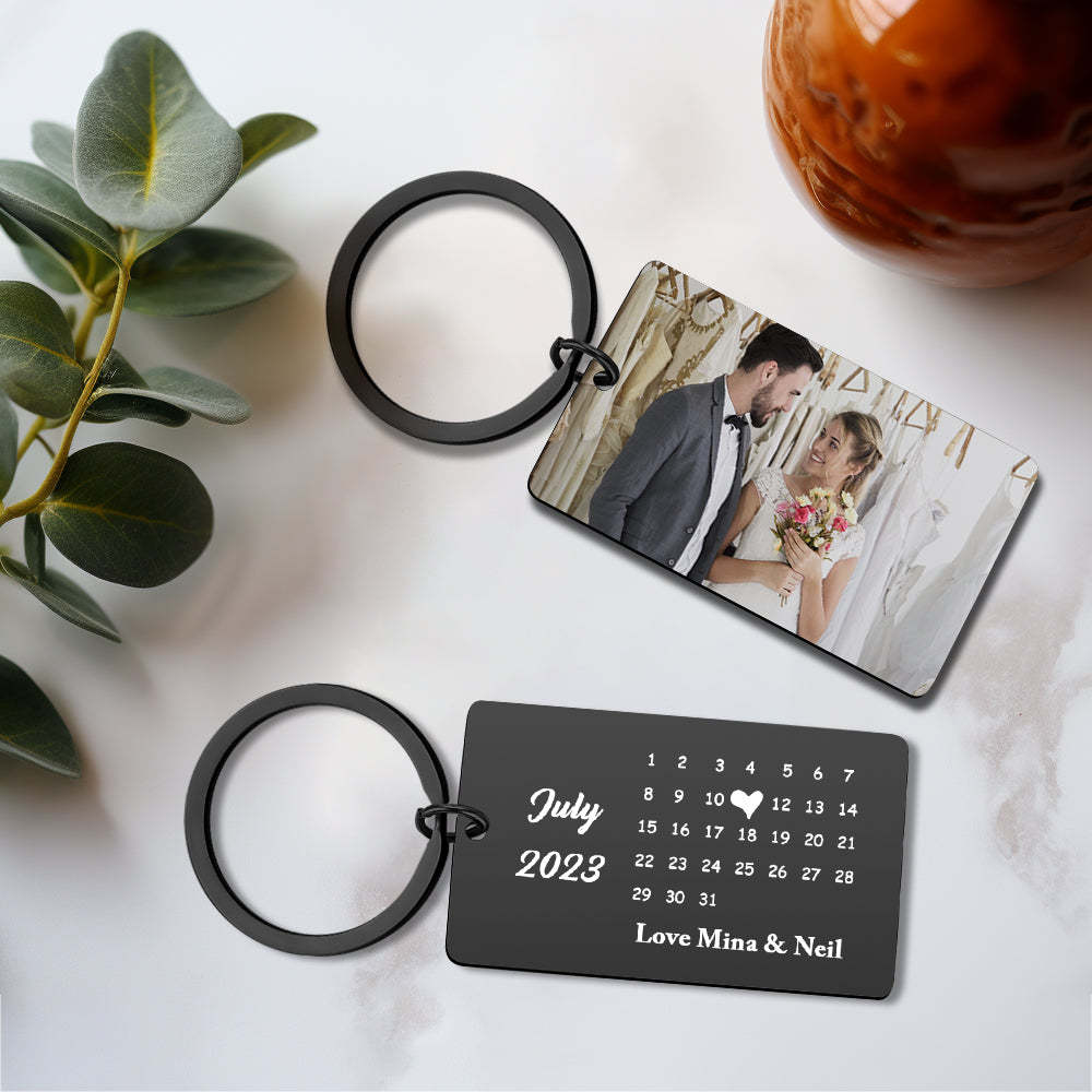 Anniversary Gift Custom Photo Keychain Personalized Calendar Keychain Save the Date Calendar Gift - myphotowalletau