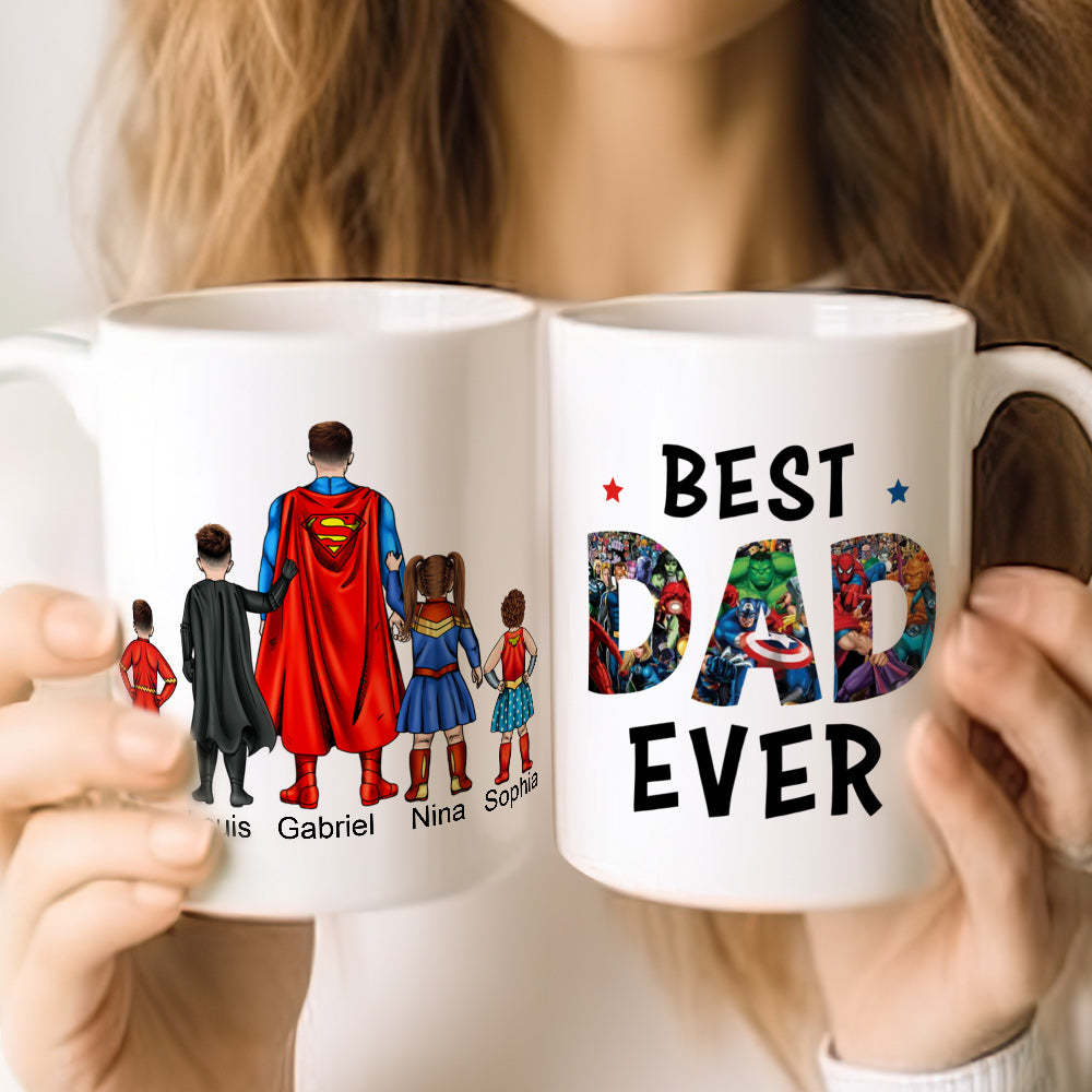 Best Dad Ever Mug Custom Father and Kids Costume Personalised Hairstyle and Name Coffee Mug