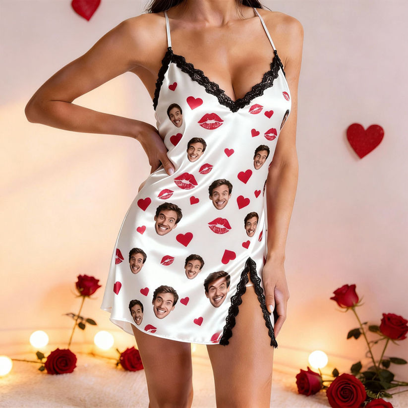 Custom Dress Pajamas Face & Name Pajamas Custom Photo Pajamas Gift For Valentine Day For Wife For Girlfriend - 
