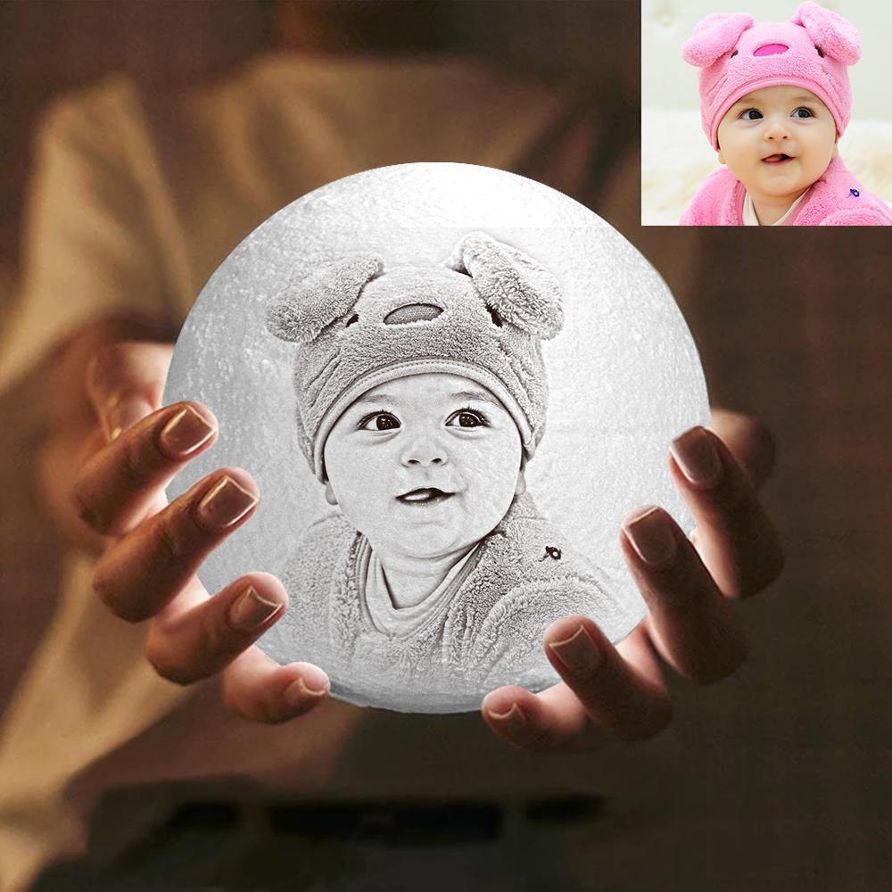 Custom Engraved 3D Printing Photo Moon Lamp | Touch to Convert 2 Colors | Baby Gift - MyPhotoWalletAU