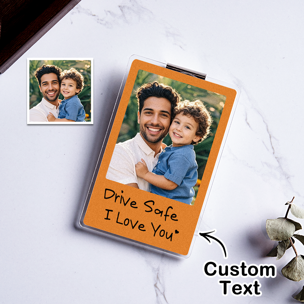 Car Visor Clip with Your Photo - Custom Visor Clip Drive Safe I love you Design - Car Accessories Gifts