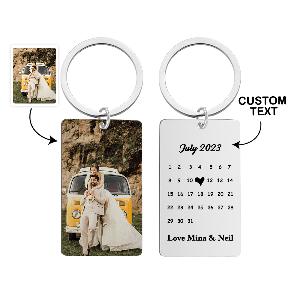 Anniversary Gift Custom Photo Keychain Personalized Calendar Keychain Save the Date Calendar Gift - myphotowalletau