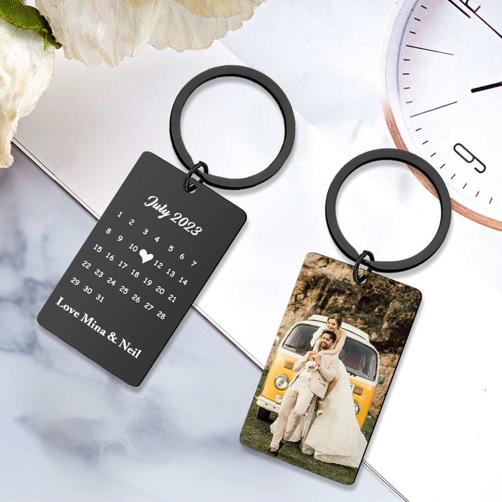 Anniversary Gift Custom Photo Keychain Personalized Calendar Keychain Save the Date Calendar Gift - myphotowalletau