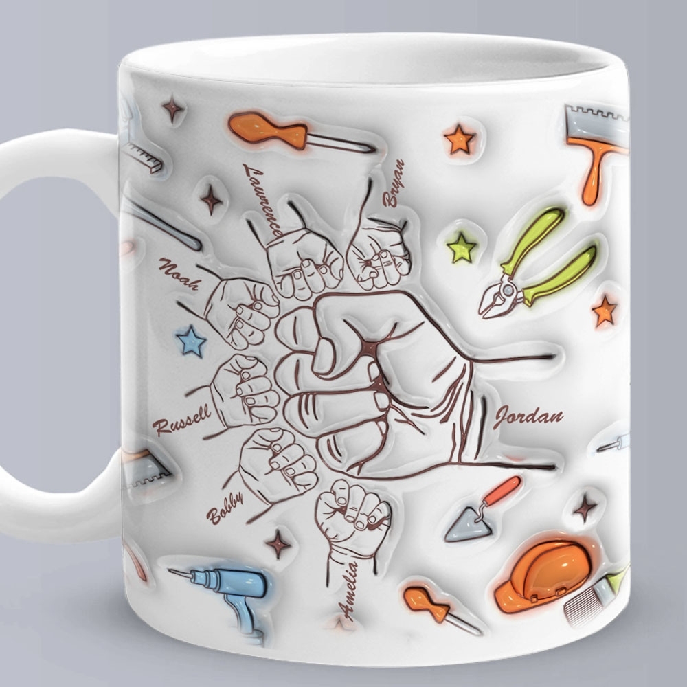 Personalized Names Custom 1-6 Kids 3D Inflated Effect Printed Mug Gift for Father Grandpa