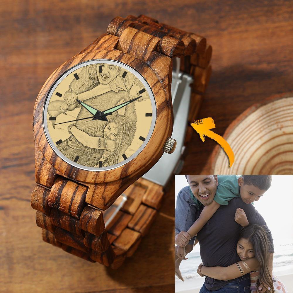 Men's Engraved Wooden Photo Watch Wooden Strap 45mm - photowatch