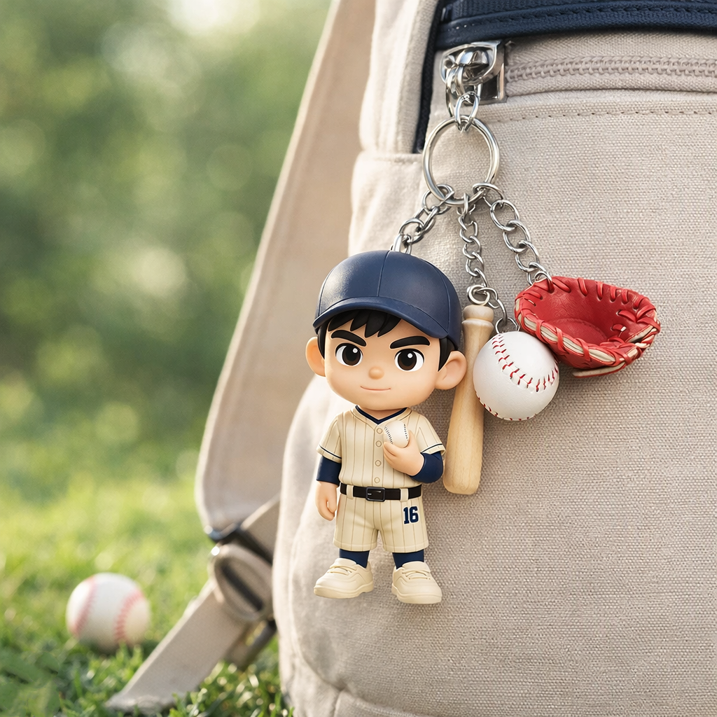 Custom Photo 3D Figure Keychain Personalized Mini Figure from Your Photo Custom 3D Baseball Player Keychain Gift for Fans Game Day Keepsake Sport Lovers - 