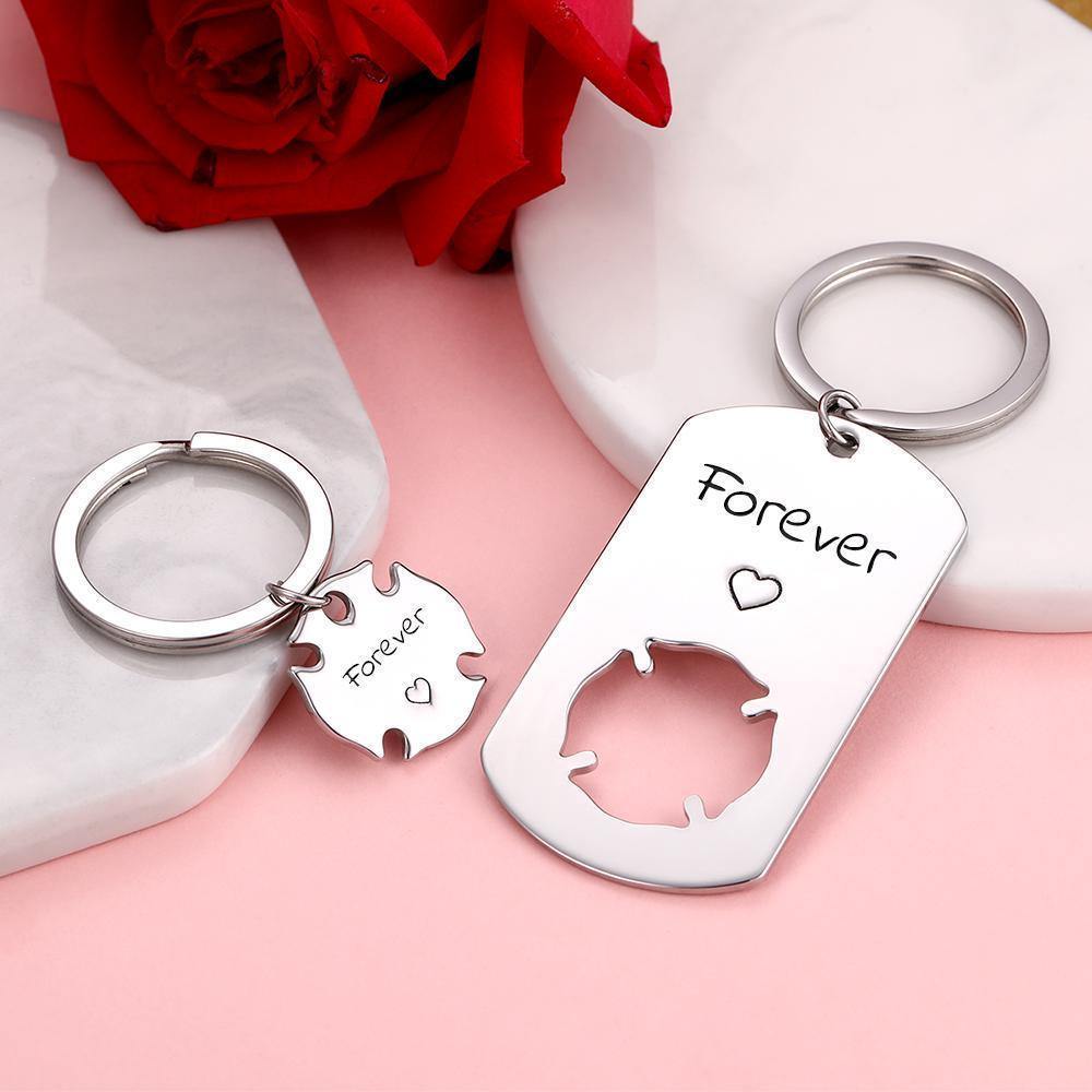 Custom Engraved Couple Keychain Set - Clover Dog Tag - MyPhotoWalletAU