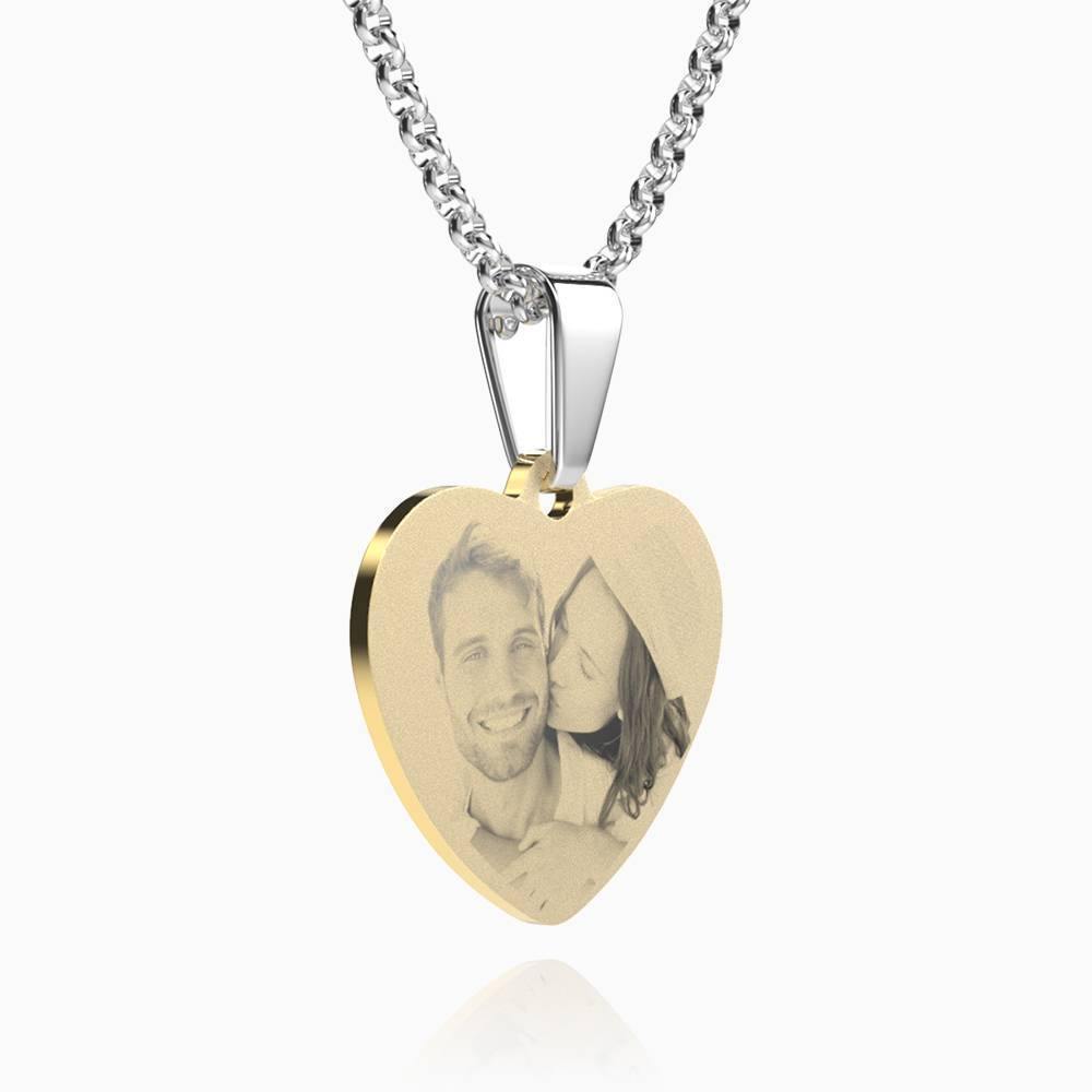 Women's Heart Photo Engraved Dog Tag Necklace 18k Gold Plated Stainless Steel - MyPhotoWalletAU
