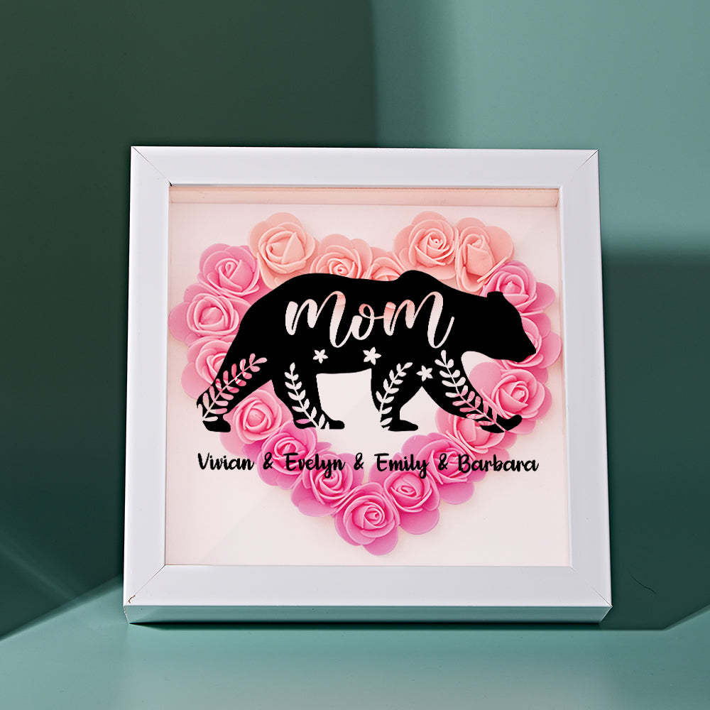 Custom Name Flower Shadow Box Personalized Bear Flower Shadowbox Frame Mother's Day Gift - myphotowalletau