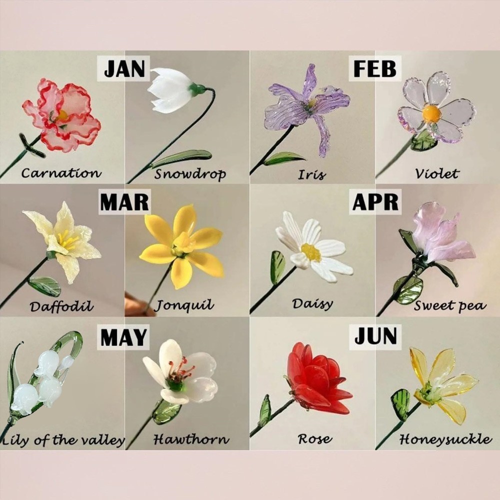 Glass Birth Month Flower Mother's Day Gifts from Daughter Spring Decoration Birthday Gift