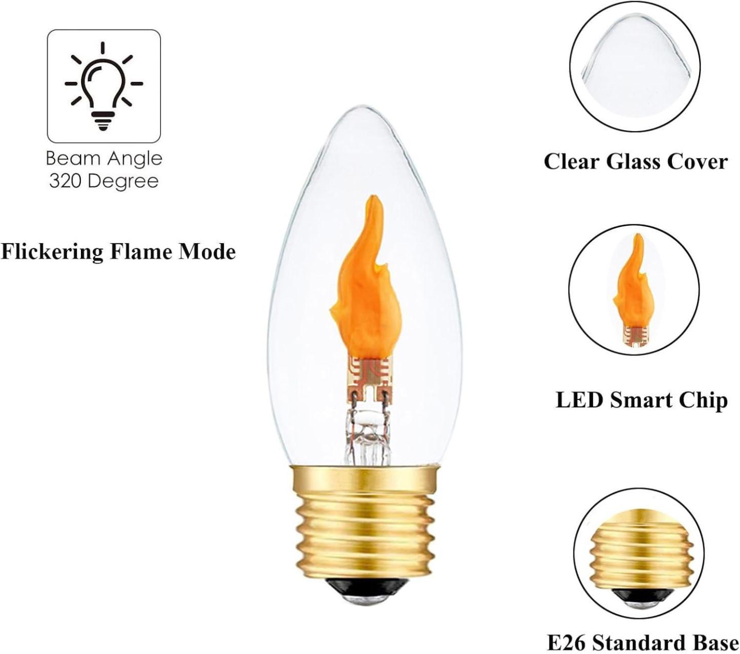 Flickering Flame Bulb E26 LED Fire Effect Light Bulbs, Flickering Light Bulbs for Halloween Christmas Holiday Decorations, Clear Glass, 4 Pack - 