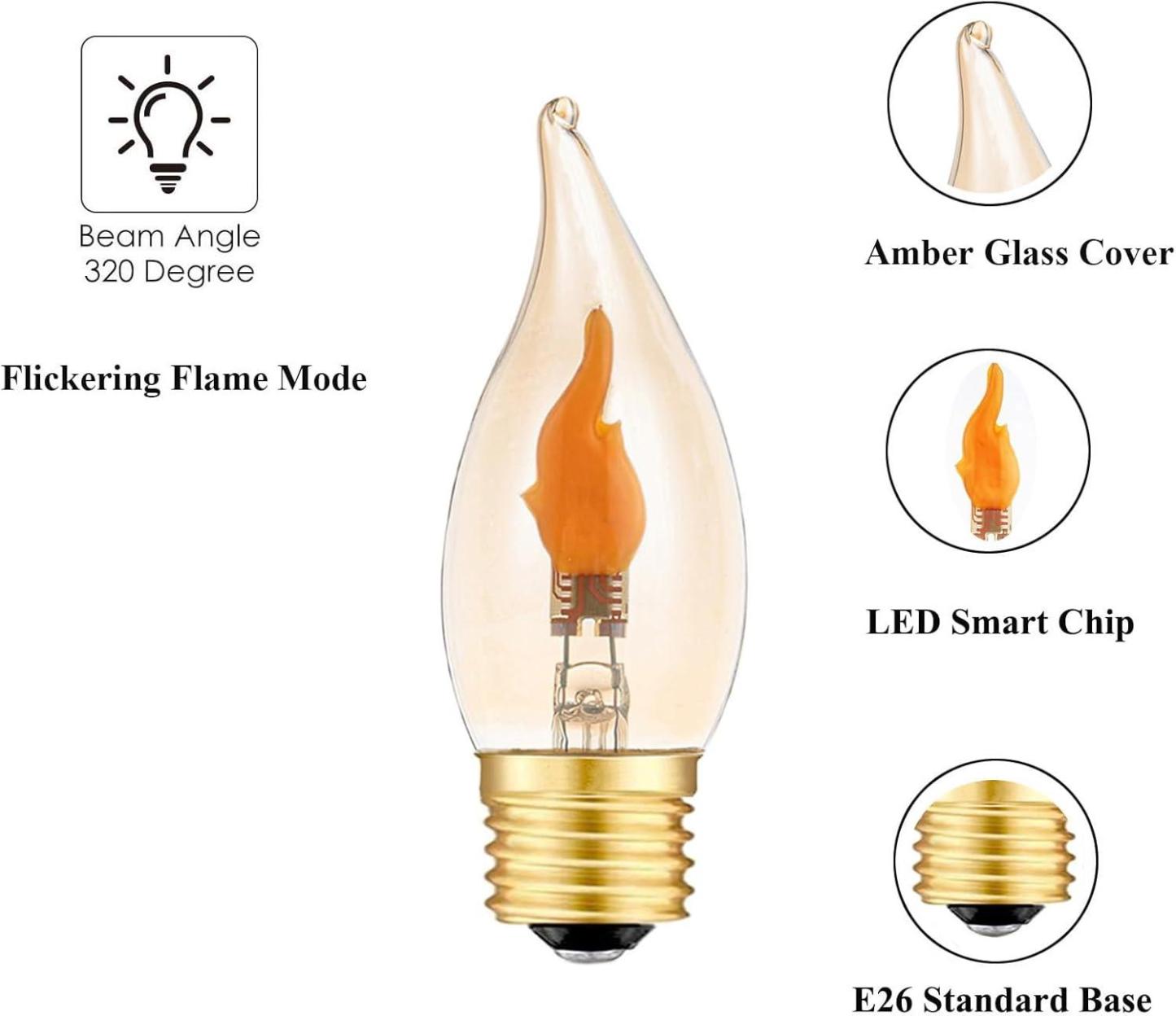 Flickering Flame Bulb E26 LED Fire Effect Light Bulbs, Flickering Light Bulbs for Halloween Christmas Holiday Decorations, Clear Glass, 4 Pack - 