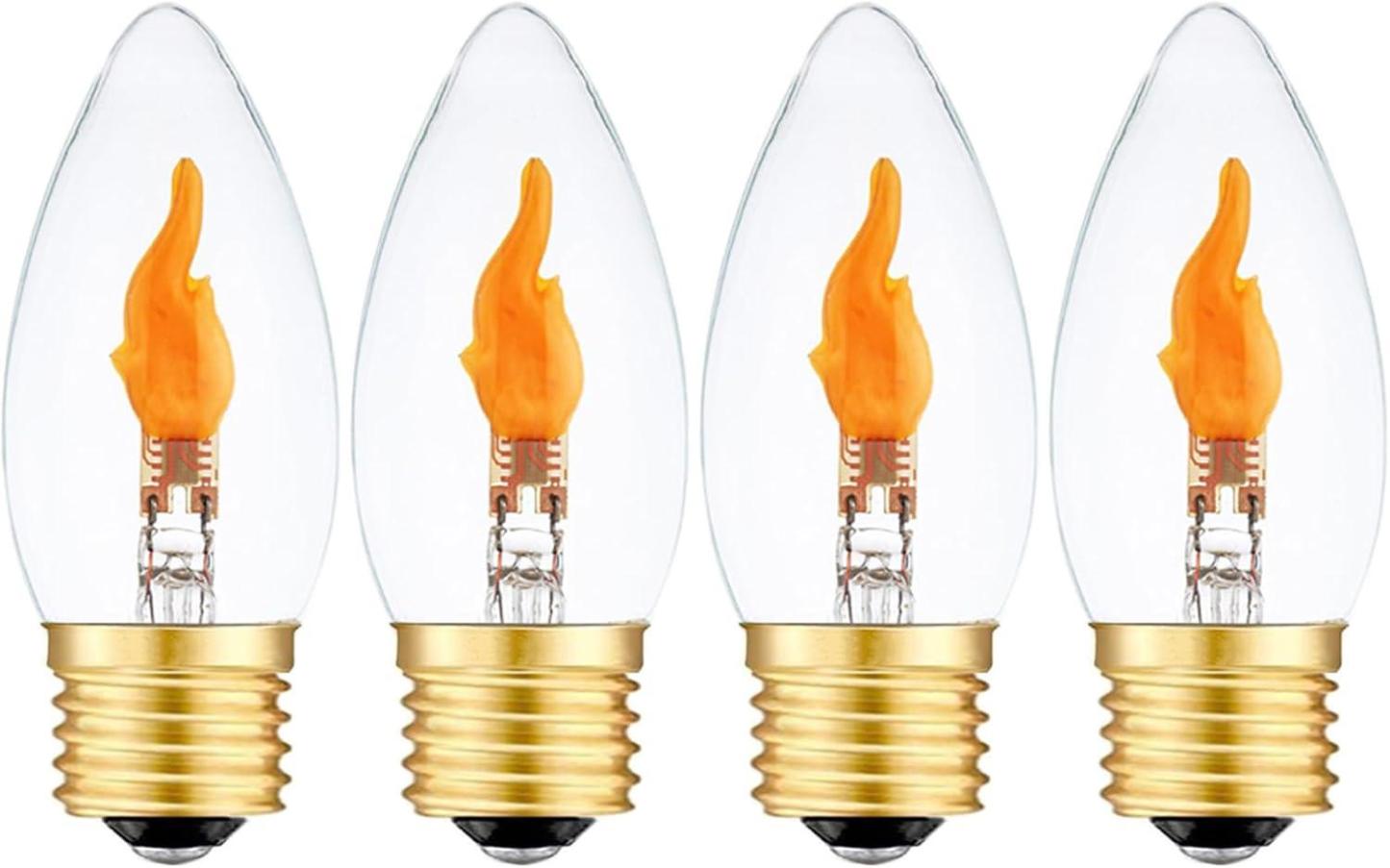 Flickering Flame Bulb E26 LED Fire Effect Light Bulbs, Flickering Light Bulbs for Halloween Christmas Holiday Decorations, Clear Glass, 4 Pack - 