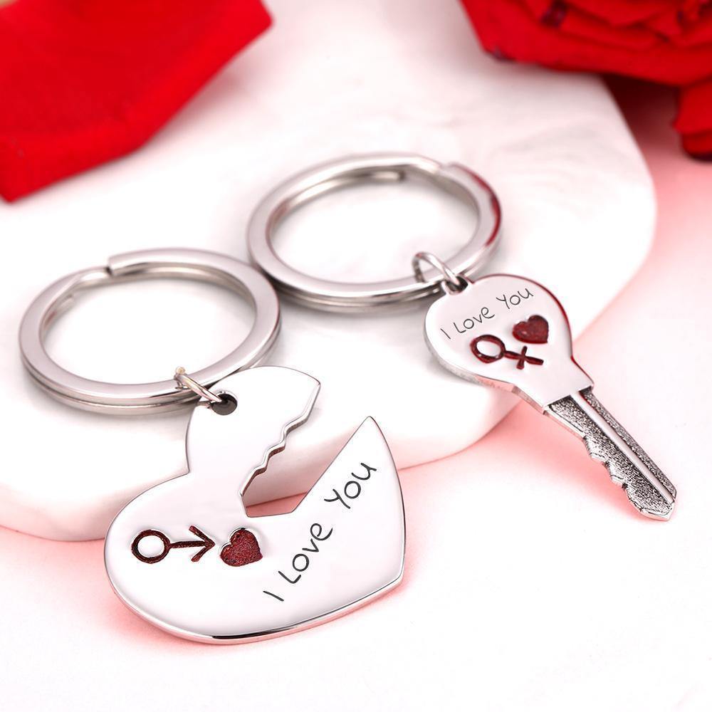 Custom Engraved Heart Lock and Key Couple Keychain Set - MyPhotoWalletAU