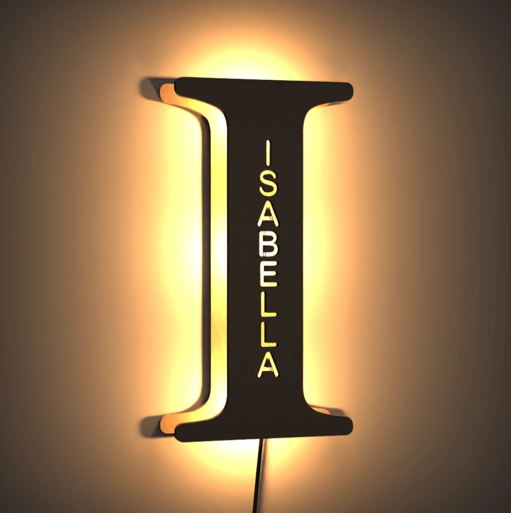 Custom Woodcut Alphabet Wall Light Night Light - MyPhotoWalletAU