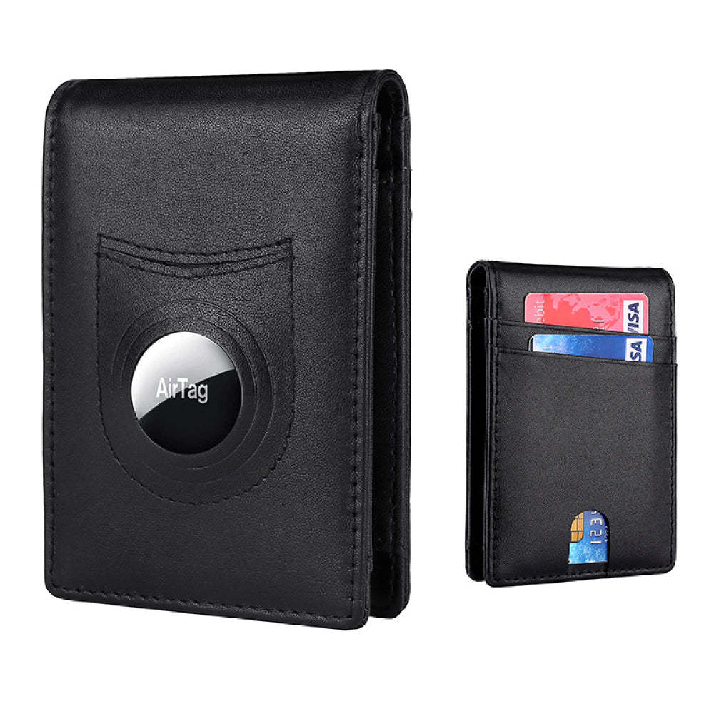 Bifold Men's Leather Wallet Card Holder with Money Clip for AirTag - myphotowalletau