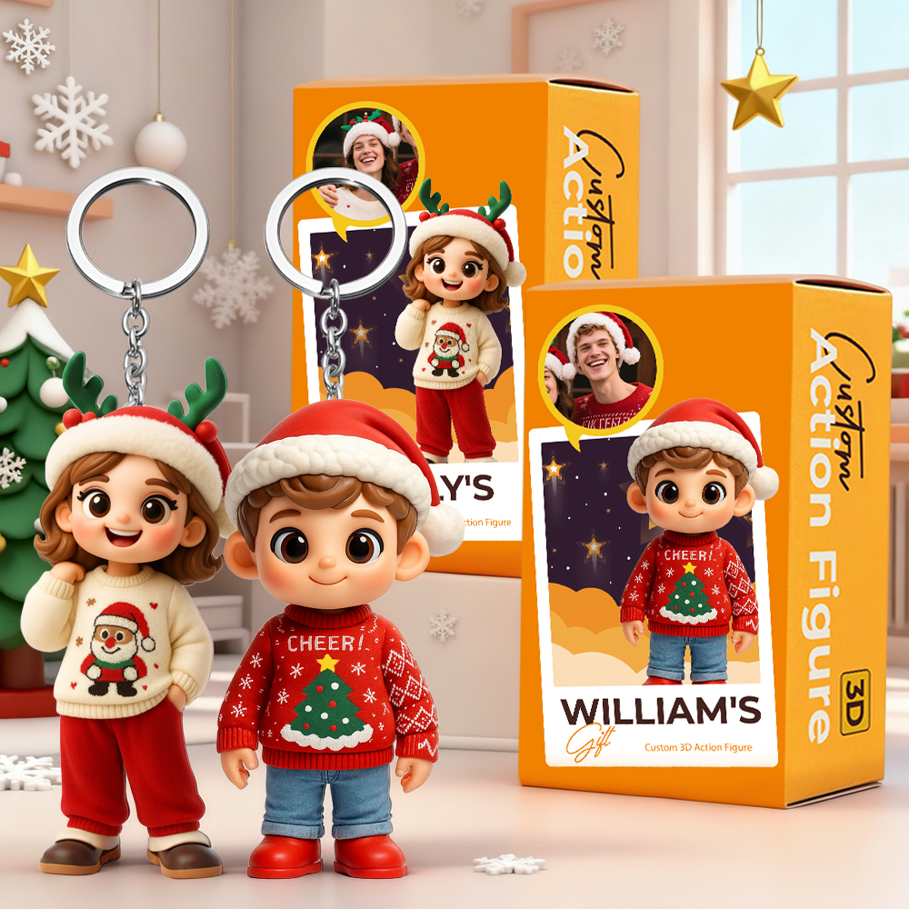 Custom 3D Keychain Figure from Photo Personalized Mini Figurine Christmas Gift for Loved Ones - 