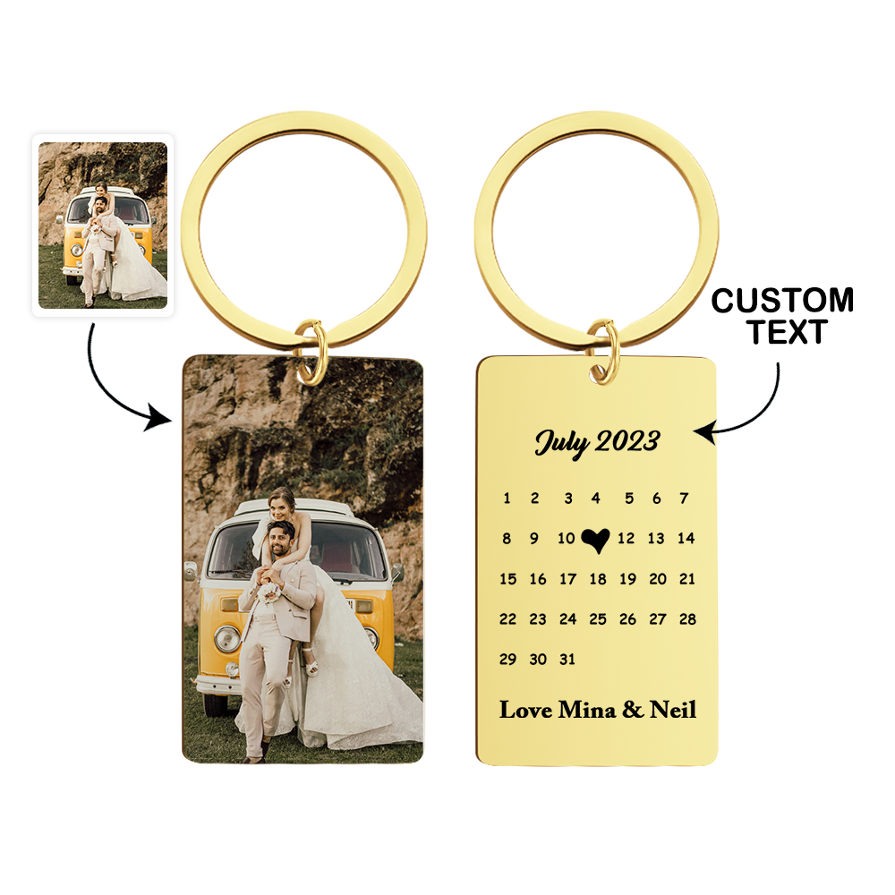 Anniversary Gift Custom Photo Keychain Personalized Calendar Keychain Save the Date Calendar Gift - myphotowalletau