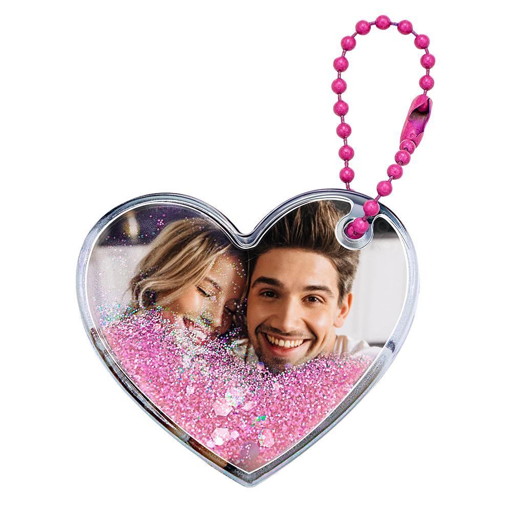 Custom Photo Keychain Heart Shape with Quicksand Gifts for Her - myphotowalletau
