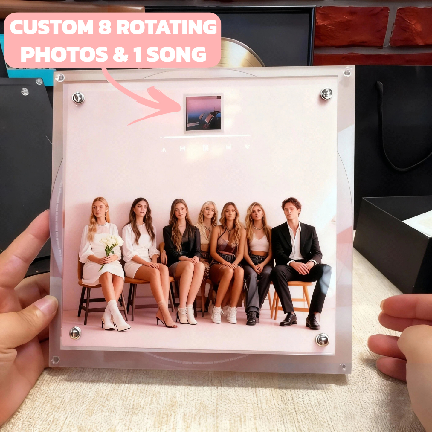 Christmas Personalized Music & Photo CD Ornament – 1 Song with 8 Rotating Photos, Custom Acrylic Plaque Gift for Couples, Friends & Family - 