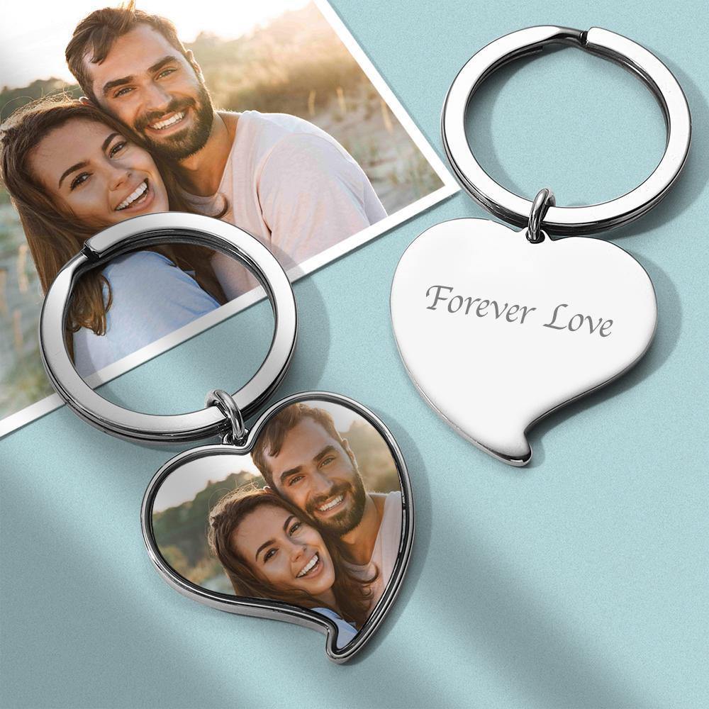 Engraved Heart Shape Custom Photo Key Chain Silver - MyPhotoWalletAU