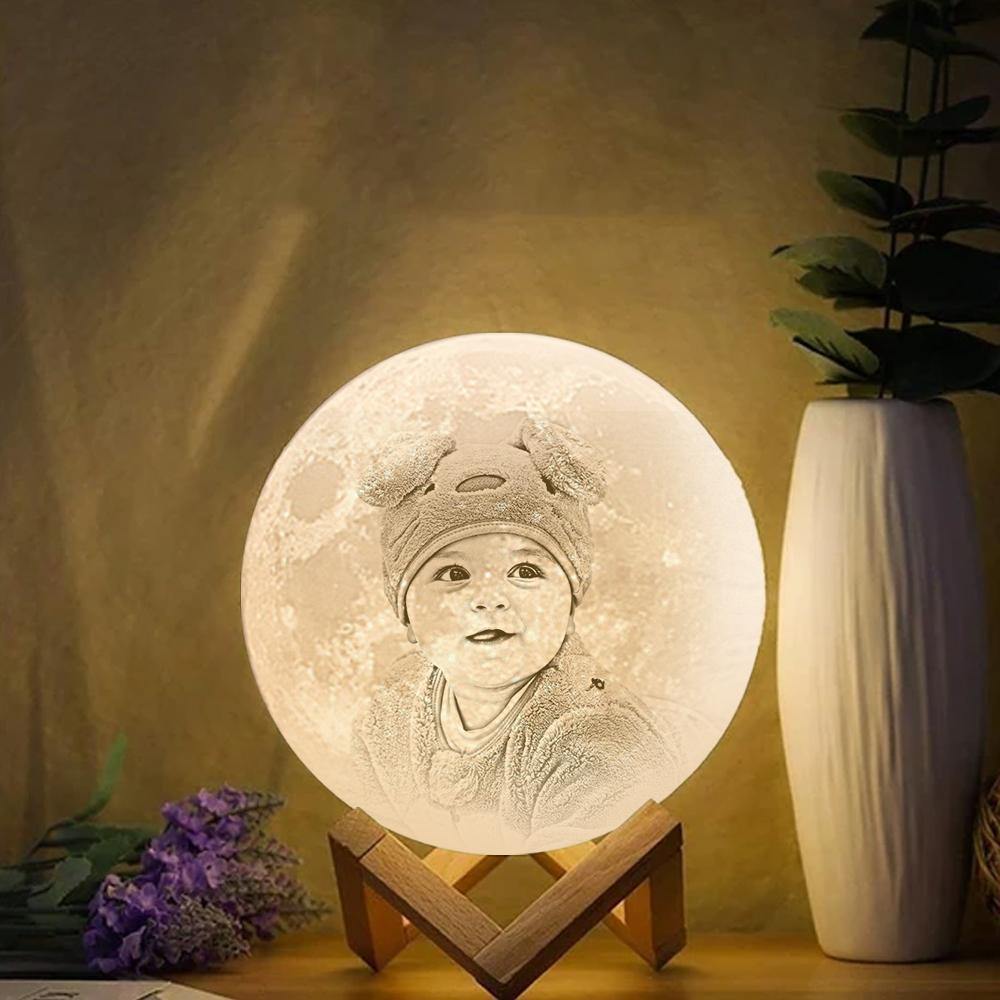 Custom Engraved 3D Printing Photo Moon Lamp | Touch to Convert 2 Colors | Baby Gift - MyPhotoWalletAU