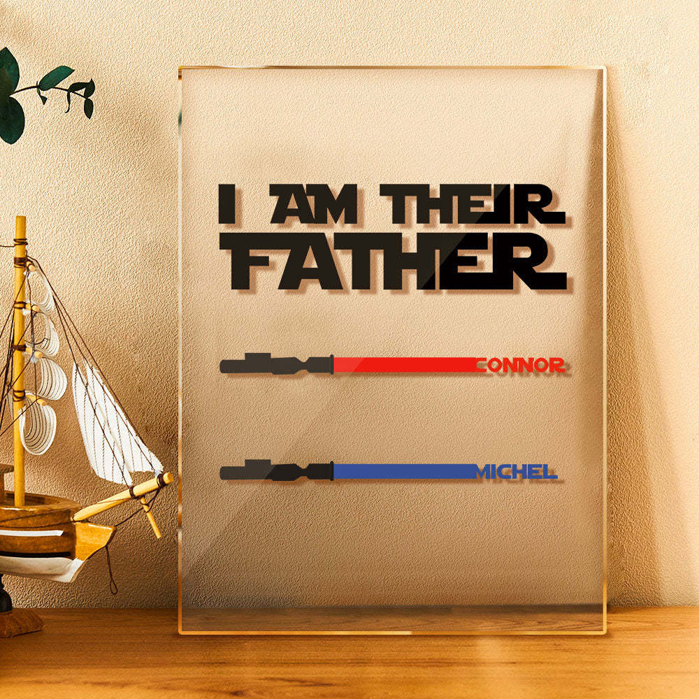Personalized I Am Their Father Acrylic Plaque Light Saber Plaque Father's Day Gifts - myphotowalletau