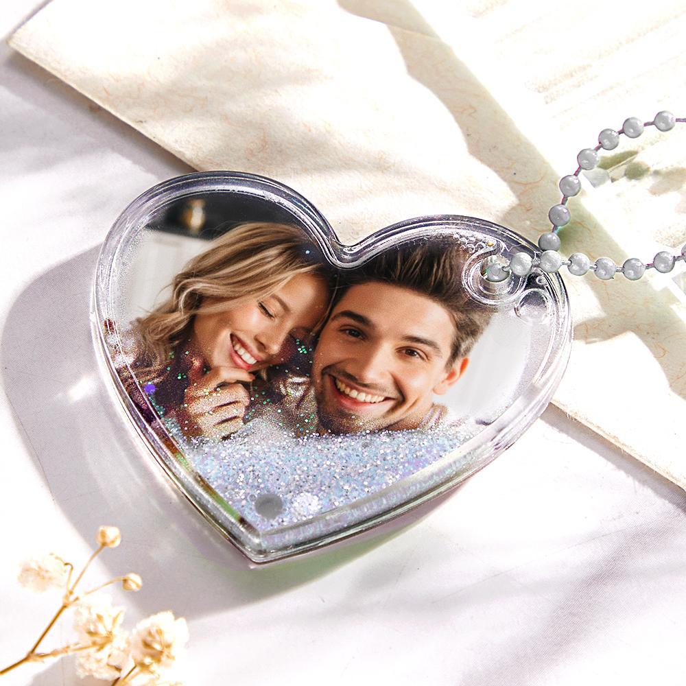 Custom Photo Keychain Heart Shape with Quicksand Gifts for Her - myphotowalletau