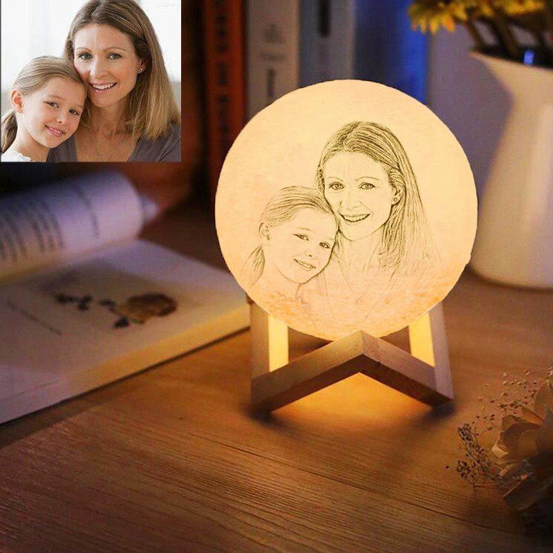 Custom 3D Printing Photo Moon Lamp With Your Text - Touch Two Colors(10cm-20cm) - MyPhotoWalletAU